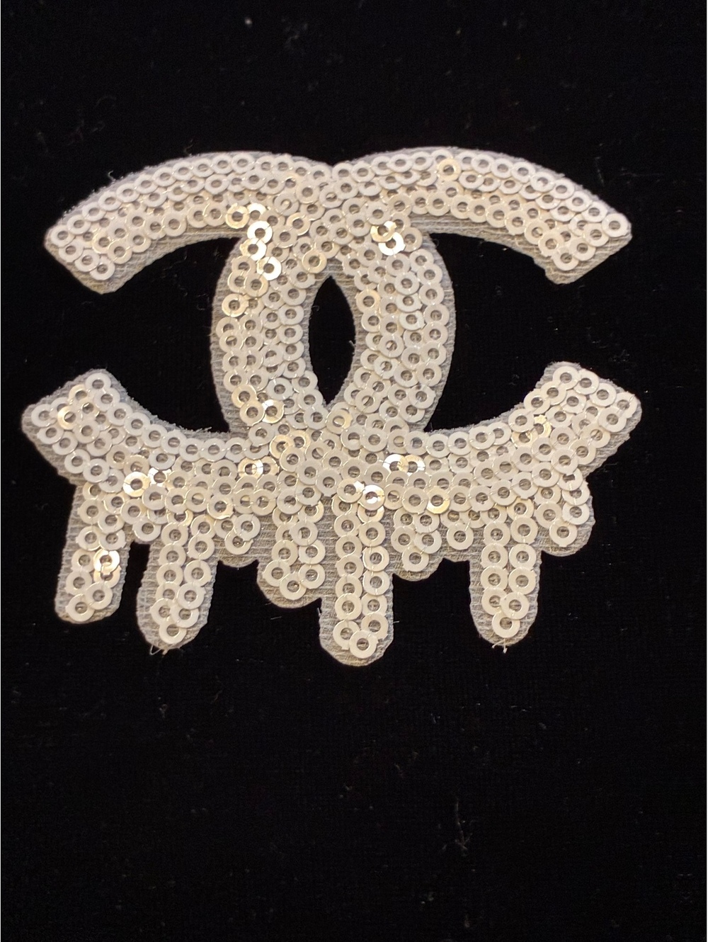 White Bling Sequin "Drip CC" Embroidered Patch for Custom Jackets & Totes